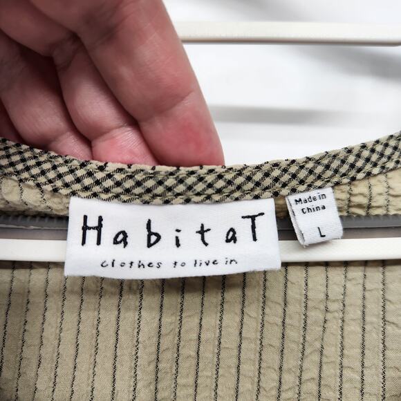 Habitat Green Checked Lagenlook Asymmetrical Seersucker Tunic Women's L - Picture 2 of 8